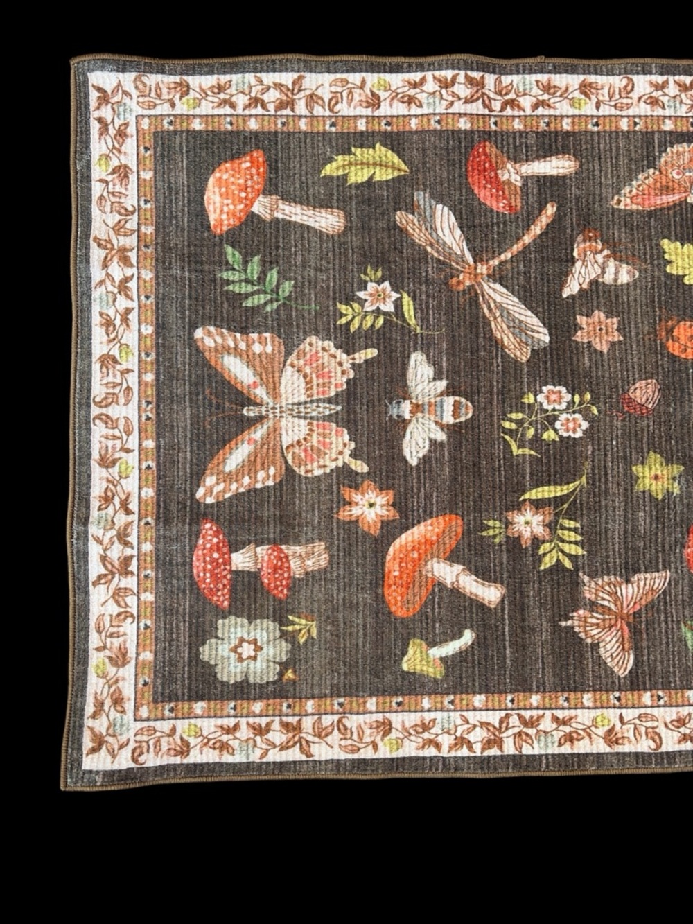 Boho Botanical Mushroom & Insect Print Rug Runner Brown & Orange 2.5’ X 8’